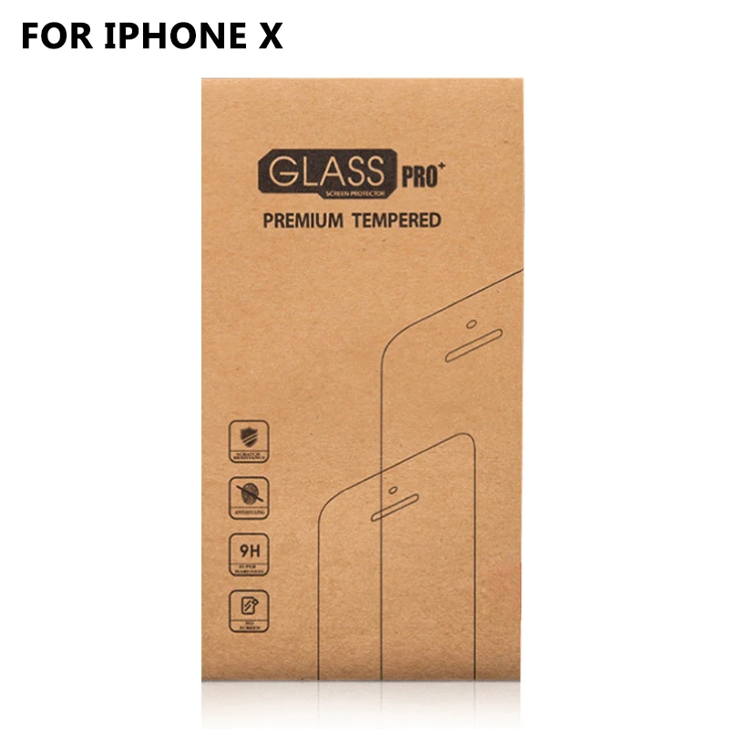 

10 pcs for iPhone X Tempered Glass Screen Protector Film with Custom Kraft Paper Packaging Box Retail 9H Hardness Tempered Glass