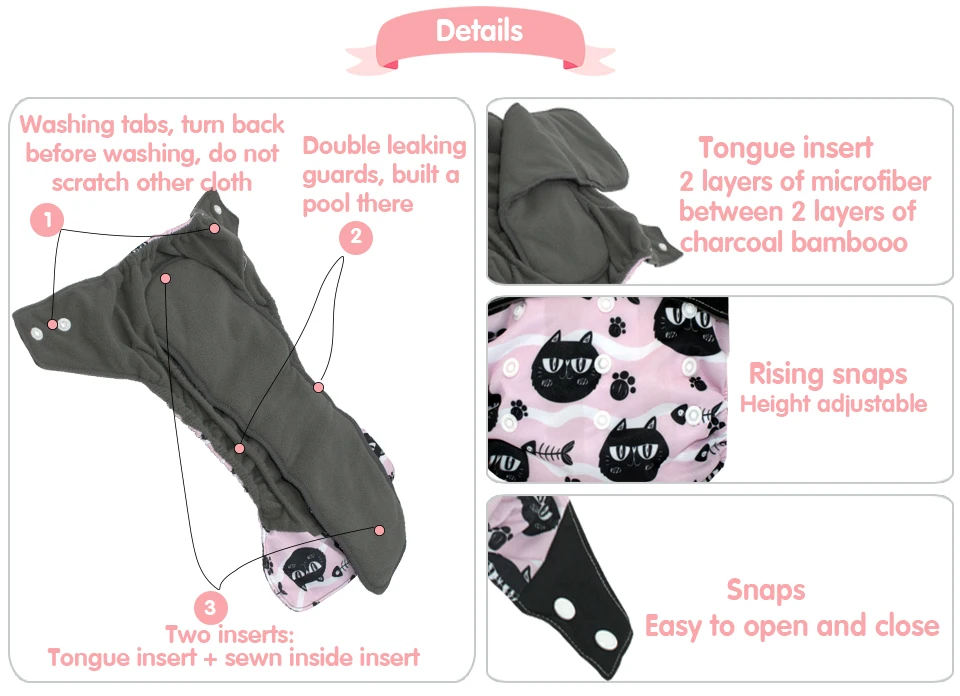 MIABABY OS обновленный ночной AI2 тяжелый Wetter тканевый подгузник, бамбуковый уголь внутренний, хорошо впитывающий, но не громоздкий, подходит для детей 3-15 кг