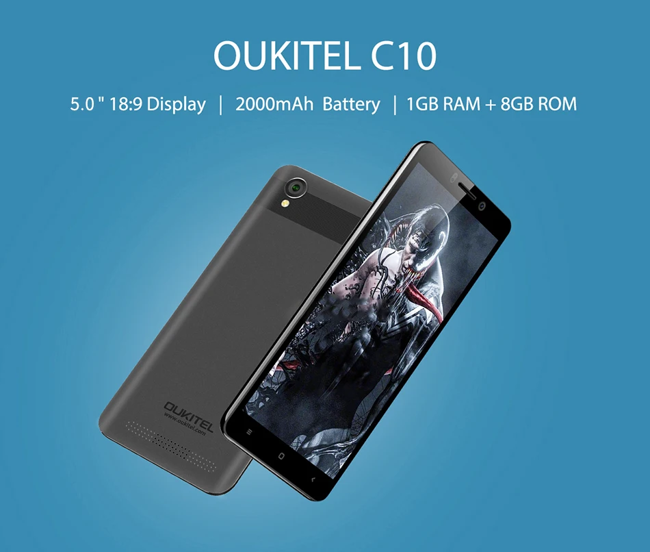 Oukitel C10 5,0 дюймов 18:9 Дисплей мобильного телефона MTK6580 4 ядра 1,3 ГГц две sim-карты 2000 мАч Android 8,1 3MP + 2MP Камера смартфон