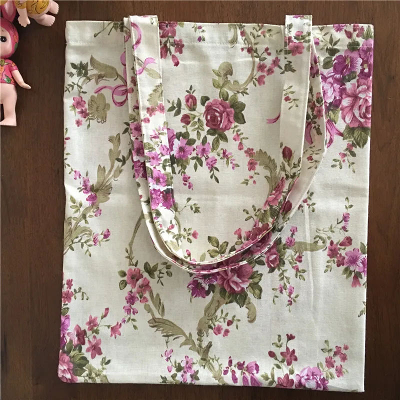 

YILE Cotton Linen Eco Shopping Tote Shoulder Bag Purple Red Floral Flower 605-6