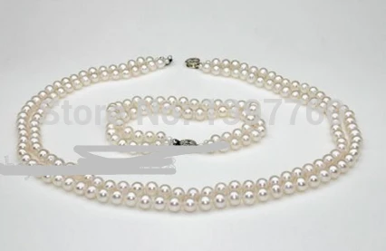 

Miss charm Jew.68 7mm aaa grade white akoya pearl jewelry set double strand necklace bracelet 14k (A0513)