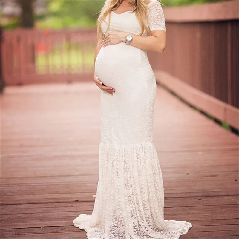 

Fashion Maternity Maxi Dress For Photo Shoot Maternity Gown Lace Long Dress Fancy Sexy Women Maternity Photography Props Vestido