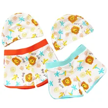 Плавки для мальчиков 2 предмета, шорты+ шапочка для От 2 до 15 лет, пляжный купальный костюм для мальчиков, летняя одежда для дайвинга, купальный костюм с рисунком для малышей