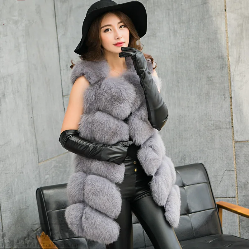 Newest Arrival Women Winter Faux Fox Fur Vest Slim Sleeveless Covered Button Full Pelt Faux Fur