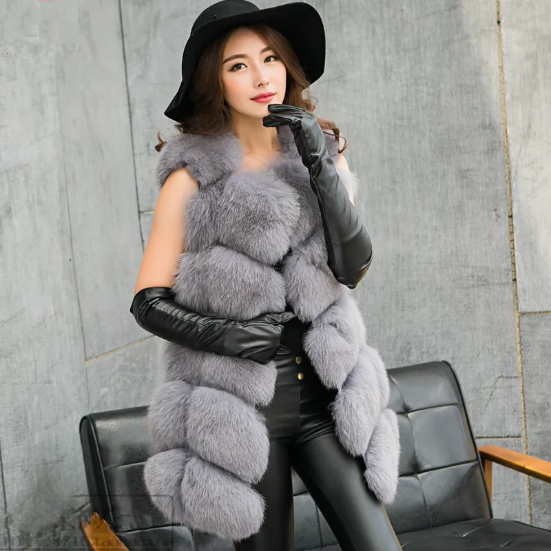 

Newest Arrival Women Winter Faux Fox Fur Vest Slim Sleeveless Covered Button Full Pelt Faux Fur Outerwear SHD-050