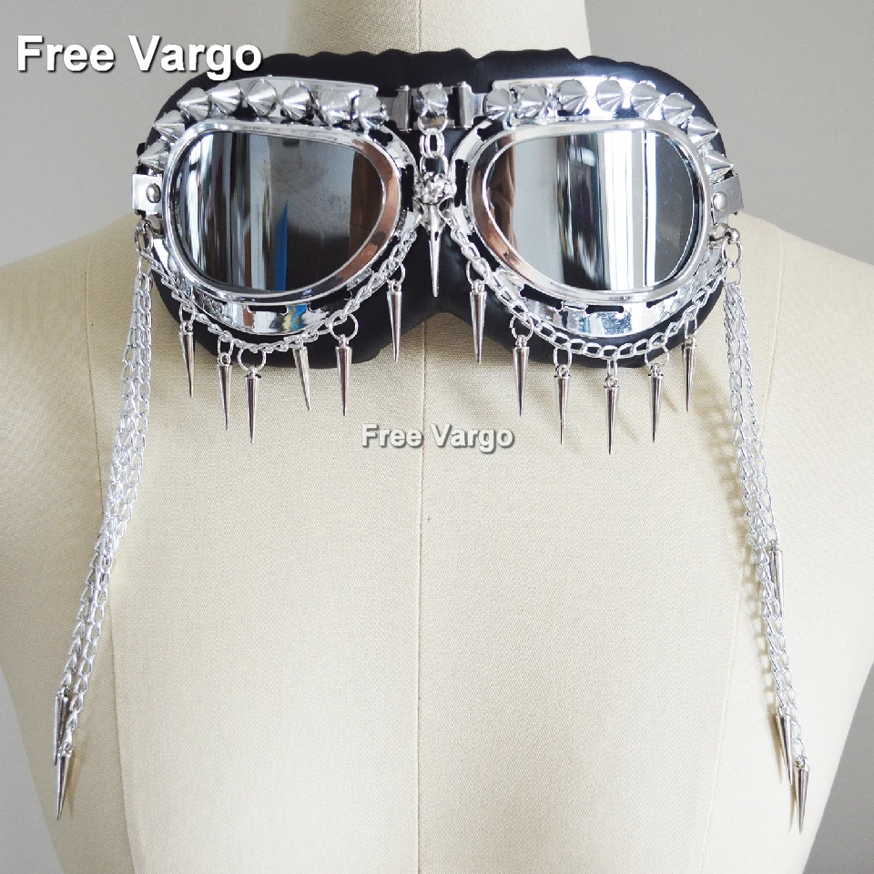 

Holographic Rave Streampunk Burning Man Chain Skull Bird Head Spike Costume Cyber Goth Goggles Masquerade Mask For Women