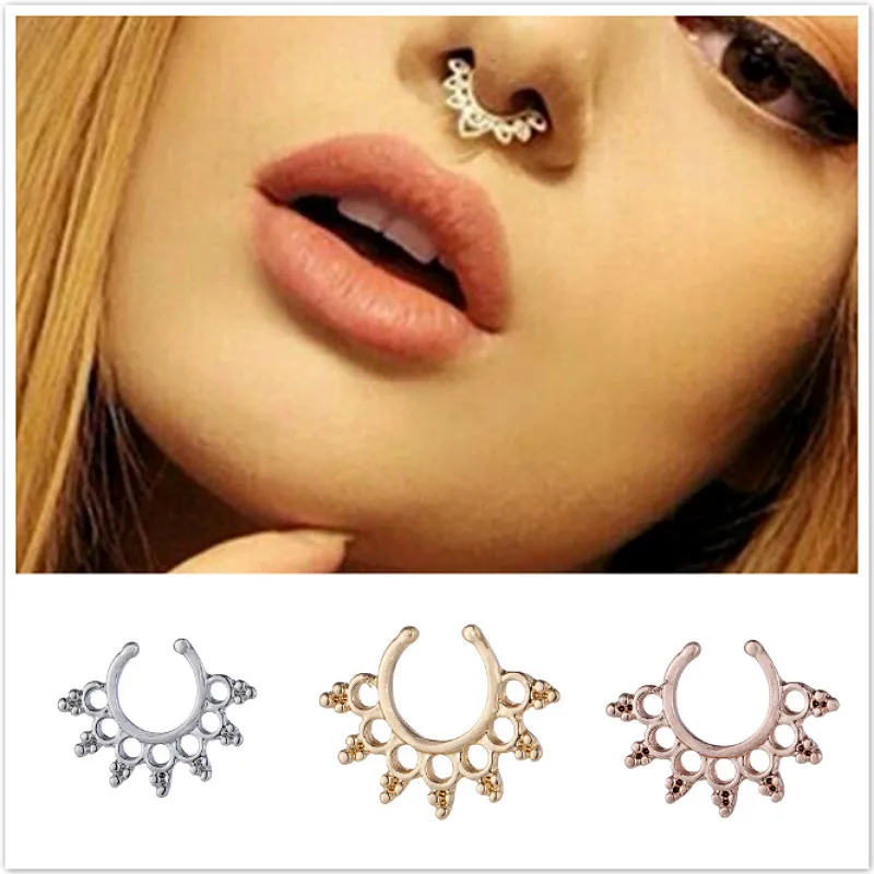 

Fake Septum Medical Titanium Nose Ring Piercing Silver Gold Body Jewelry Clip Hoop Women Girls Septum Clip