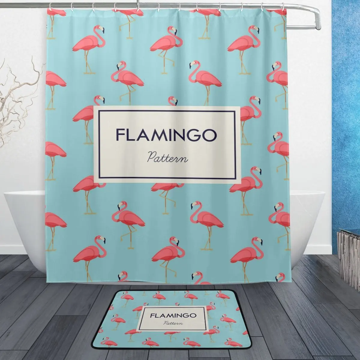 Lovely Pink Flamingo Shower Curtain Polyester Fabric Bathroom Curtain