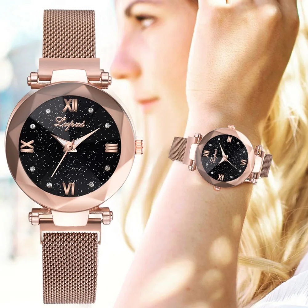 

2019 Feminino Fashion Starry Sky Stainless Steel Mesh Belt Watch Casual Quartz Analog Watch Reloj Mujer Watch Women Kol