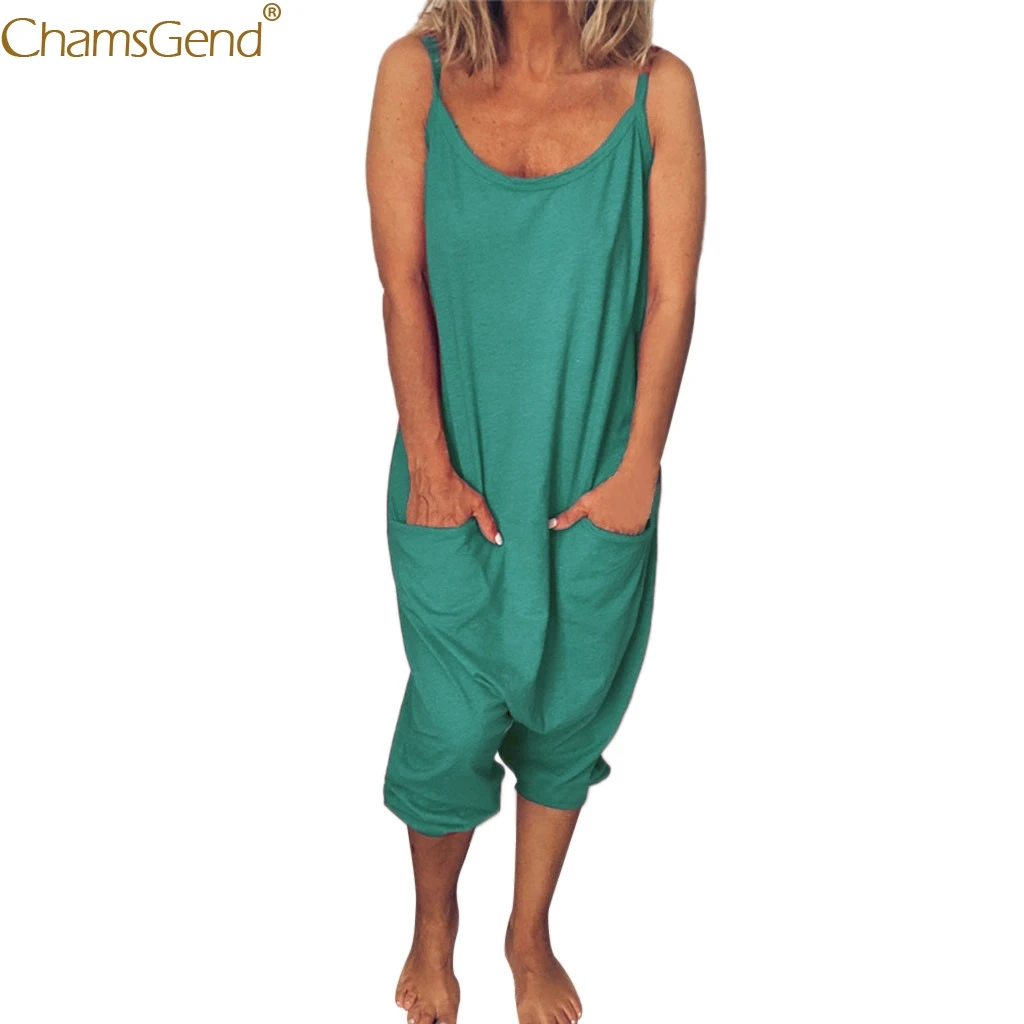 

Fashion Girls Loose Rompers Womens Jumpsuit Summer Solid Trousers LadiesCasual Pockets O Neck Sleeveless Party Apr