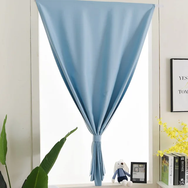 Velcro Strap Punch free Installation Blackout Curtain Dust proof Solid