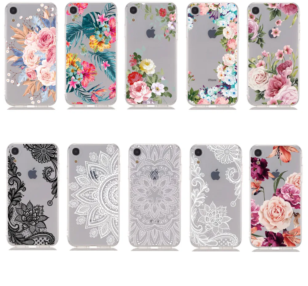 DISCASE Soft Shell Transparent TPU Phone Case For iphone XS MAX Lightweight Vintage Lace Flowers XR X 5 8 7 6 6s plus | Мобильные