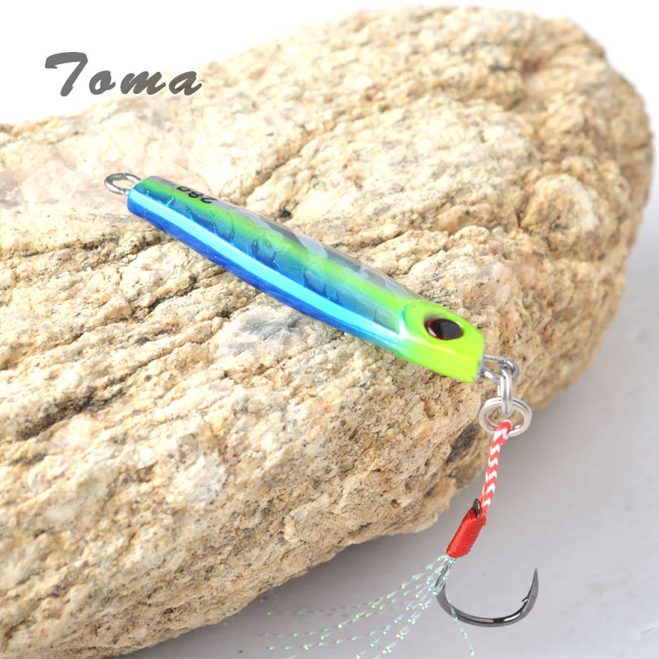 TOMA 4PCS/lot Metal Jigging Fishing Lure with Hook 7g 14g 28g 40g Mini Jig Hard Bait Slowly Sinking Spoon Lure Fishing Tackle