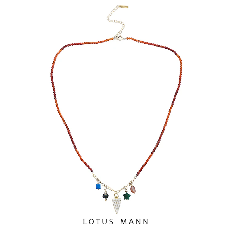 Цепочка с кулоном Lotus Mann radient красным агатом и золотым покрытием 14 к | Украшения
