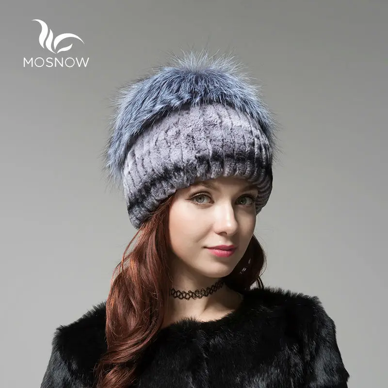 Новые зимние женские шапки из меха кролика рекс с помпонами лисы вязаные