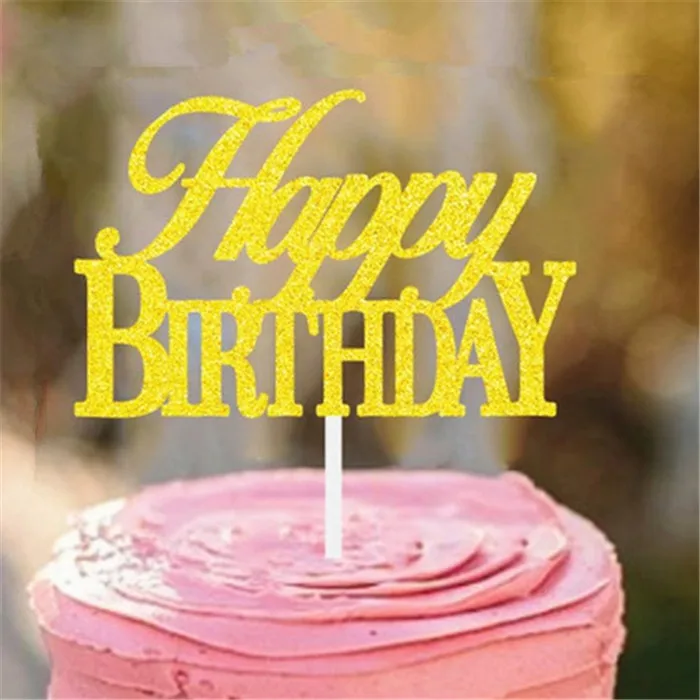 Топперы для кексов на 1-й день рождения для девочек, украшения для торта на день рождения, вечерние принадлежности для мальчиков, черный Топпер для торта «С Днем Рождения» - Цвет: H45 Cake Topper