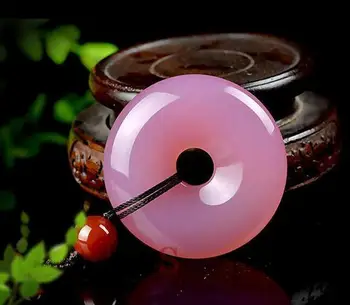 

Unique beautiful pink agate hand-carved peace clasp pendant necklace