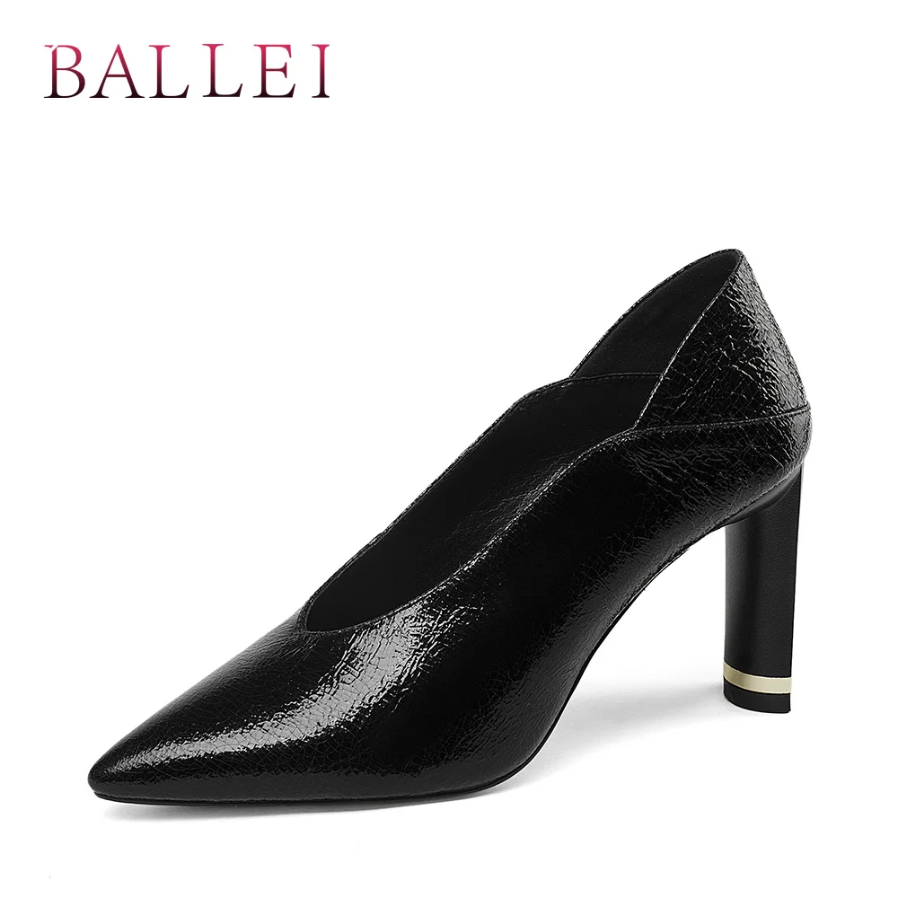 

BALLEI Classic Woman Basic Pumps Handmade Genuine Leather Sexy Pointed Toe Thin Heel Shoes Solid Slip-on Elegant Lady Pumps D73