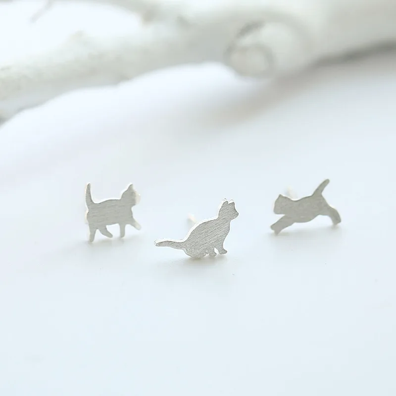 lovely cat earrings 100% 925 Sterling silver Jewelry fashion Hypoallergenic Stud earrings for women gift