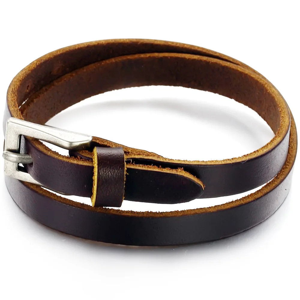 Fashion Jewelry Genuine Leather Belt Buckle Bracelet Double Wrap