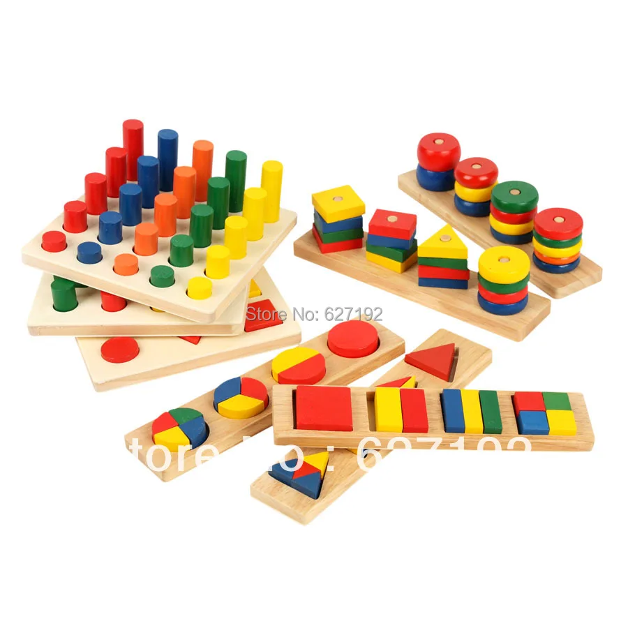 

2016 Hot Sale Wooden Educational Toys Montessori Training Aid Eight Piece Geometry Set Column Matching Blocks Toy 8 pcs/set