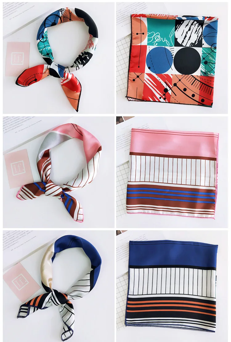 Квадратный шарф, повязка для волос, женский элегантный маленький винтажный обтягивающий шарф, ретро шелковый шарф на шею, квадратные шарфы