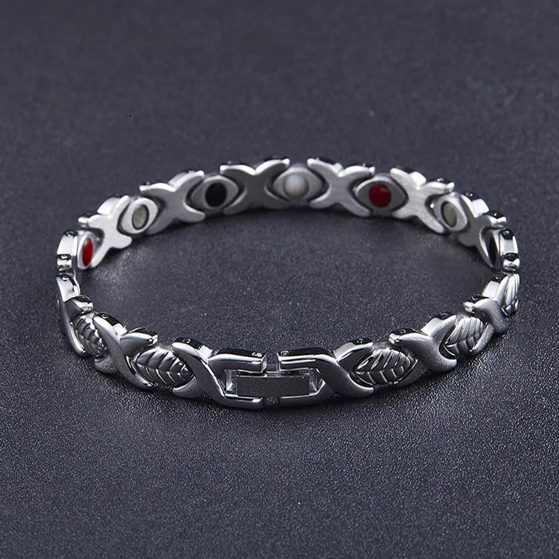 

MINIMALISM 2018 Health Energy Magnetic Ion Germanium Bracelet Men Chain Link Stainless Steel Bracelet Bangle Women Men