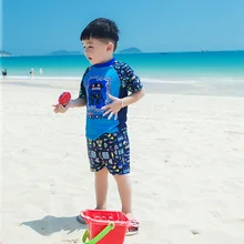 Детский купальник для мальчиков, Раздельный купальный костюм, комплект из рубашки с УФ-защитой+ купальные шорты для купания, костюм для детей 2-12 лет