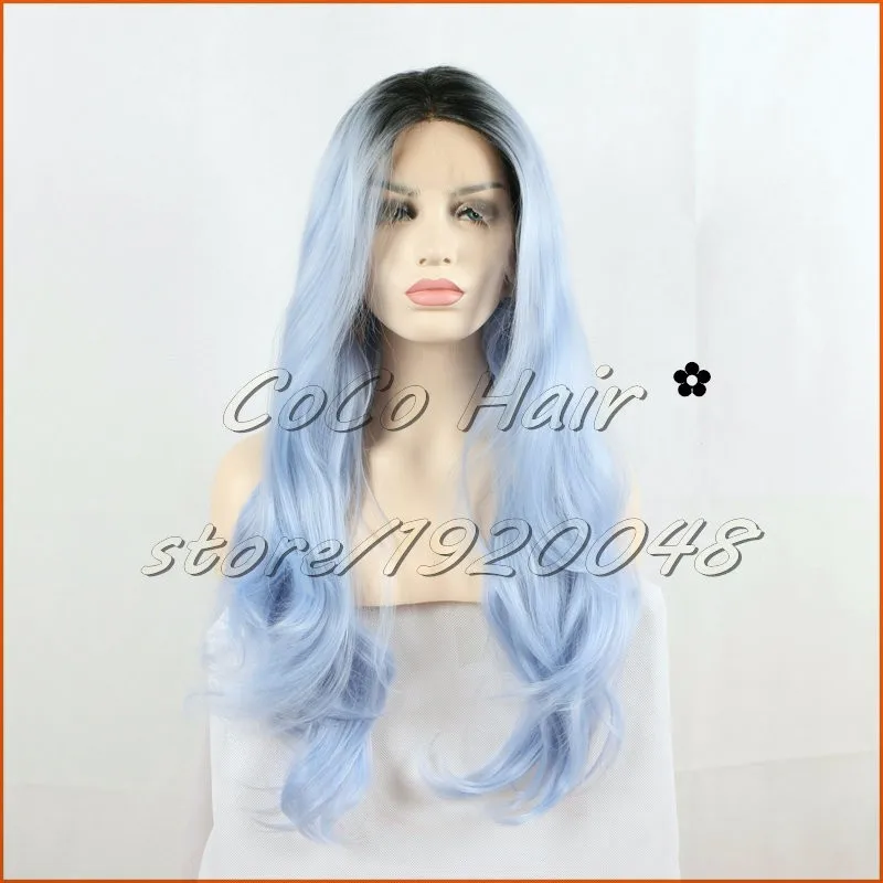 Two Tone Long Ombre Pastel Blue Dark Roots  (3)