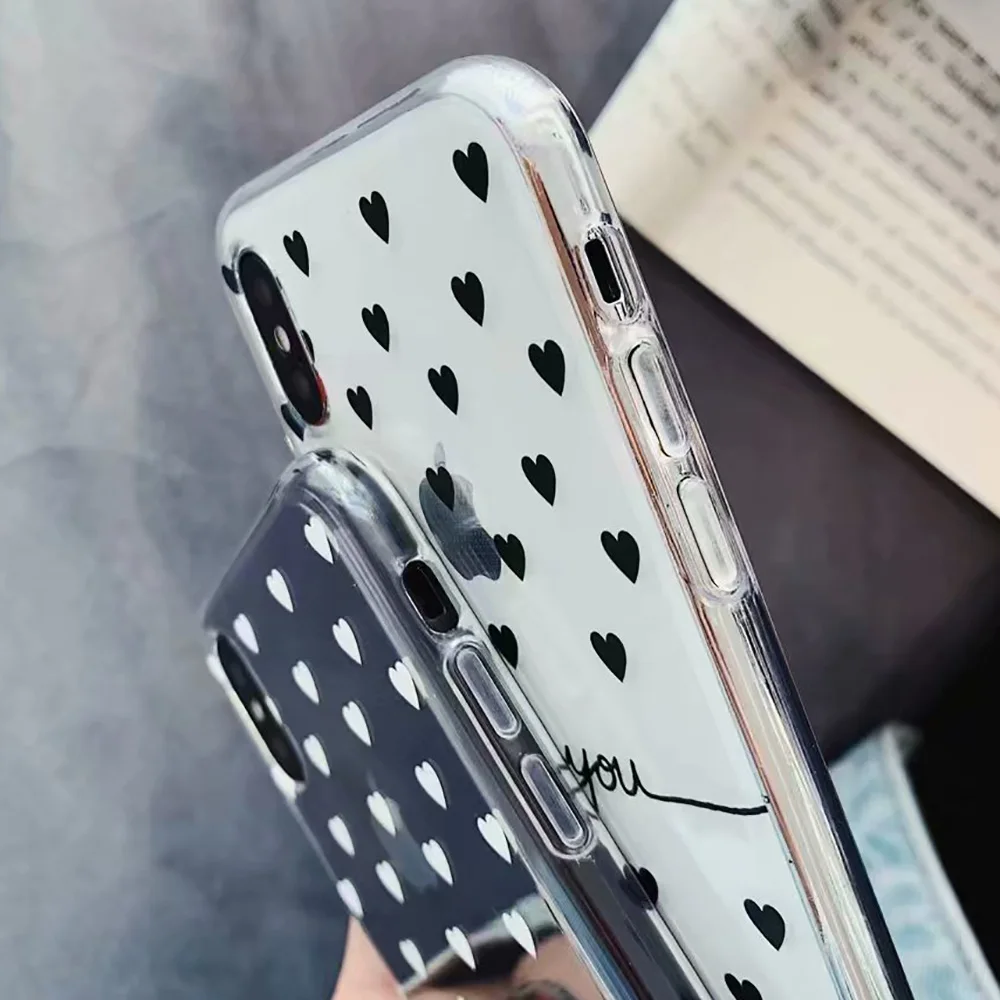 KIPX1078_4_JONSNOW Clear Case For iPhone 6 6S 7 8 Plus XS XR XS Max Black White Heart Pattern Soft Silicone Protect Back Cover Capa Fundas