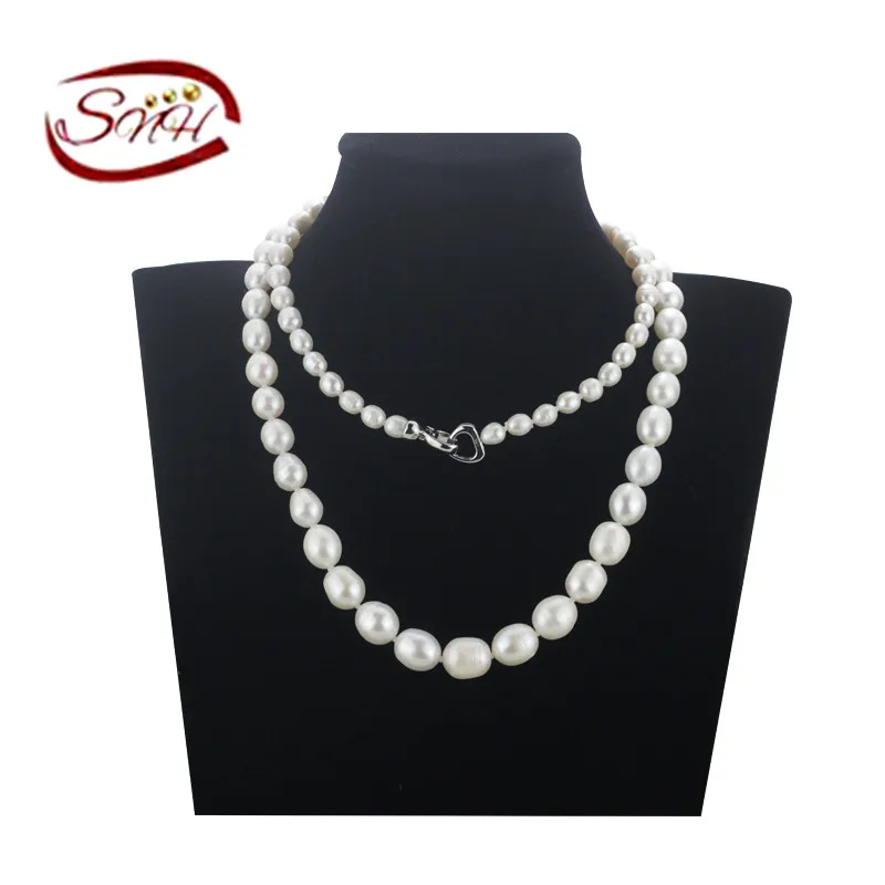 

2016 7-12mm rice shape AA grade 28inches long 925silver necklacenatural graduated natural pearl necklace for women