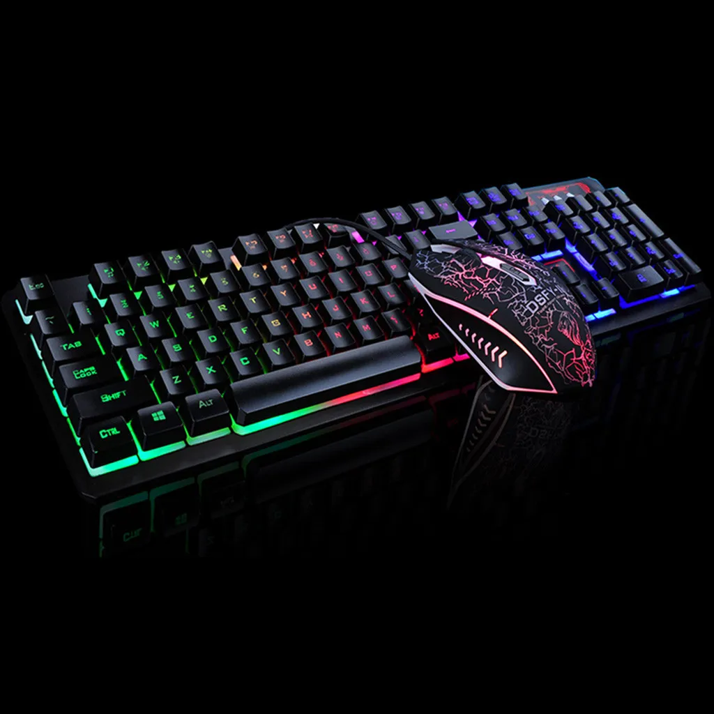 Горячая Радуга игровая клавиатура и мышь набор LED многоцветная меняющая с