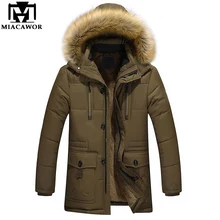 MIACAWOR новая зимняя куртка Теплая мужская парка Толстая с капюшоном меховой воротник зимнее пальто плащ-ветровка мужская одежда размера плюс 5XL J495