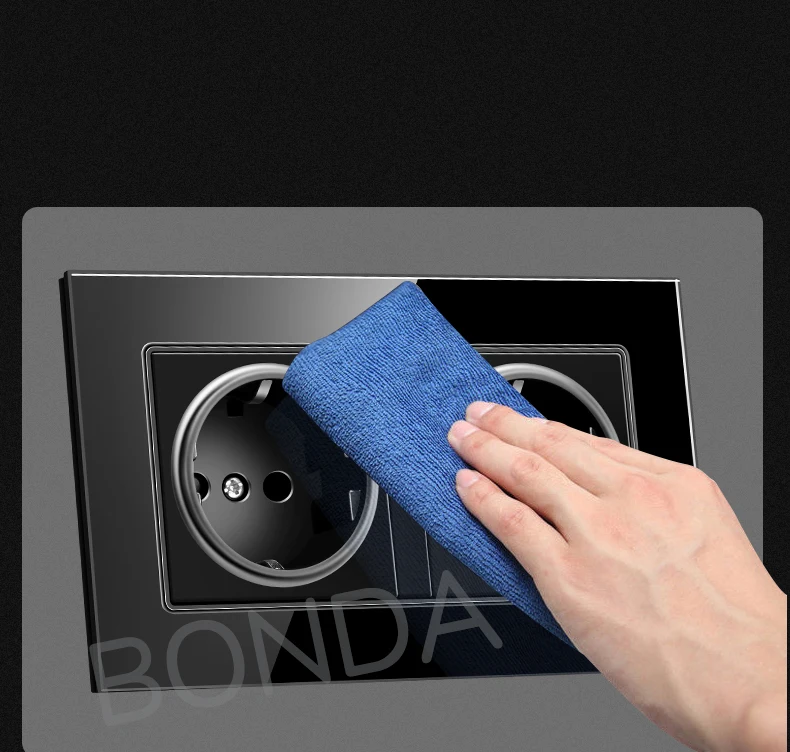 Adaptador de Carregador de Tomada Tomada de Parede Carregador de Parede Adaptador de Tomada de Soquete Soquete de Energia de Vidro Usb de Carregamento Bonda da ue de Parede Dupla Porta 16a 2100ma de Energia de Vidro Temperado 20 Tomada de parede da ue com tomada usb