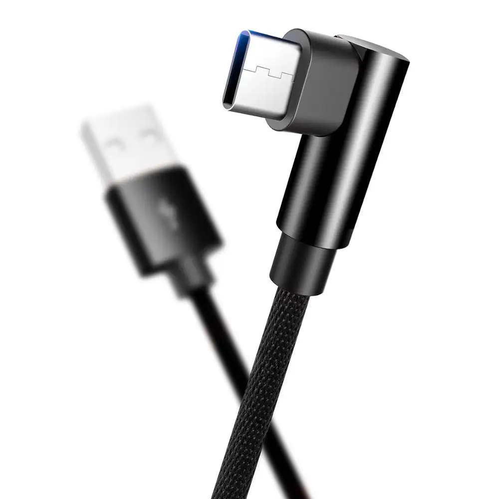 ROCK l-образный usb type-C кабель, зарядный кабель для Galaxy Note 8 S8 Plus Xiaomi 6 Mi5 huawei P10 P9 из нейлоновой оплетки - Цвет: Black