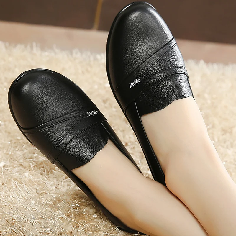 

Brand flats shoes women summer 2019 trendy round toe genuine leather flats comfortable ladies shoes sapatos feminino