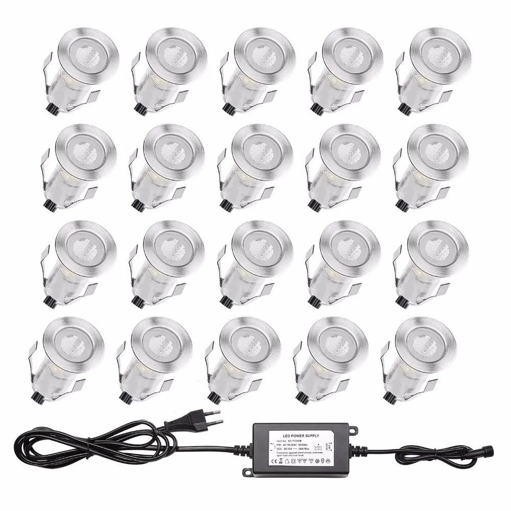 Porches Decks Decorative Outdoor Light Fixtures Recessed Wall Spotlight 12V IP67 Waterproof Uplight Lighting 20pcs/set B111-20