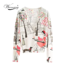 Sweater Woman V-Neck Knitted Fashion Casual Long Sleeve slim cardigan Girl cartoon Print Clothes B-180