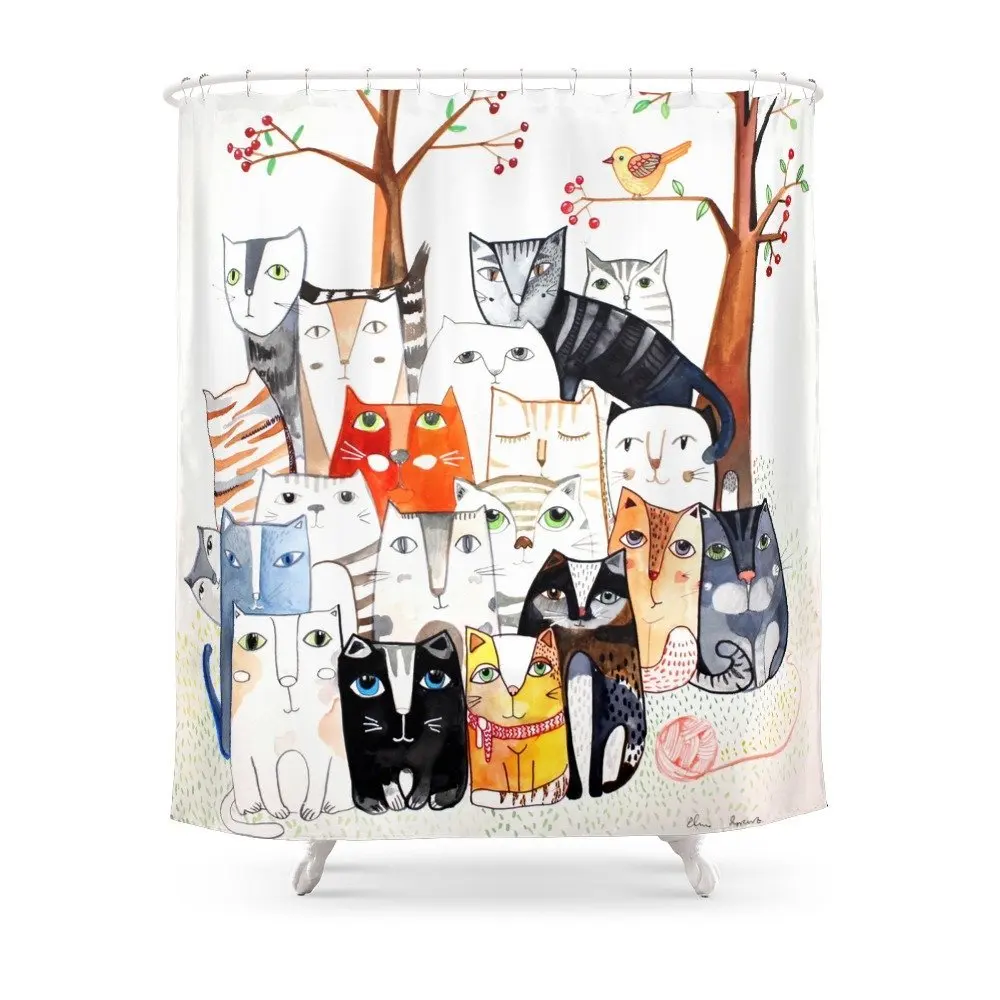 

Cat Family, Colorful Cats Shower Curtain Waterproof Polyester Fabric Bathroom Accessories Shower Curtains