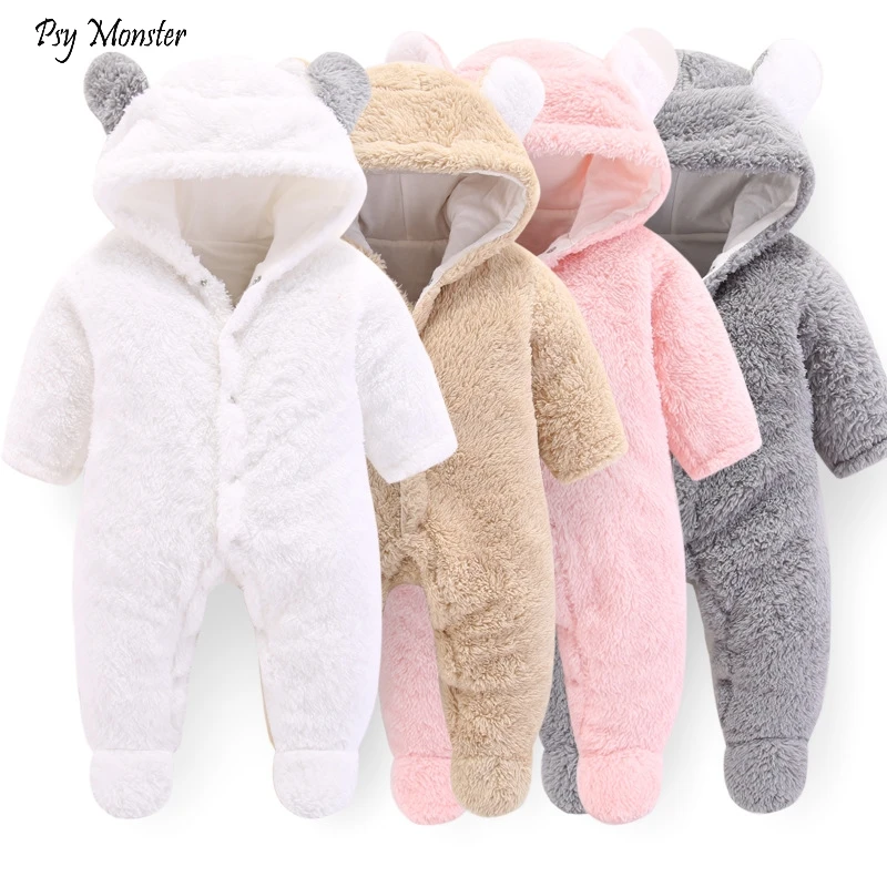 

Spring Autumn Baby Cartoon Bear Overall Newborn Infant Boys Girls Hooded Jumpsuits Toddler Warm Casual Sport Flannel Footies