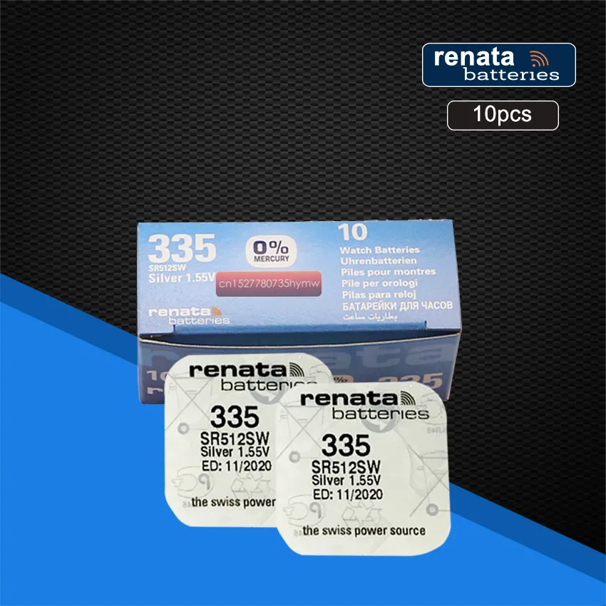 Упаковка из 10 шт. RENATA Швейцарский аккумулятор 335 SR512SW 1,55 V для мобильного часо-серебро 335 SR512SW Рената батарейки для часов