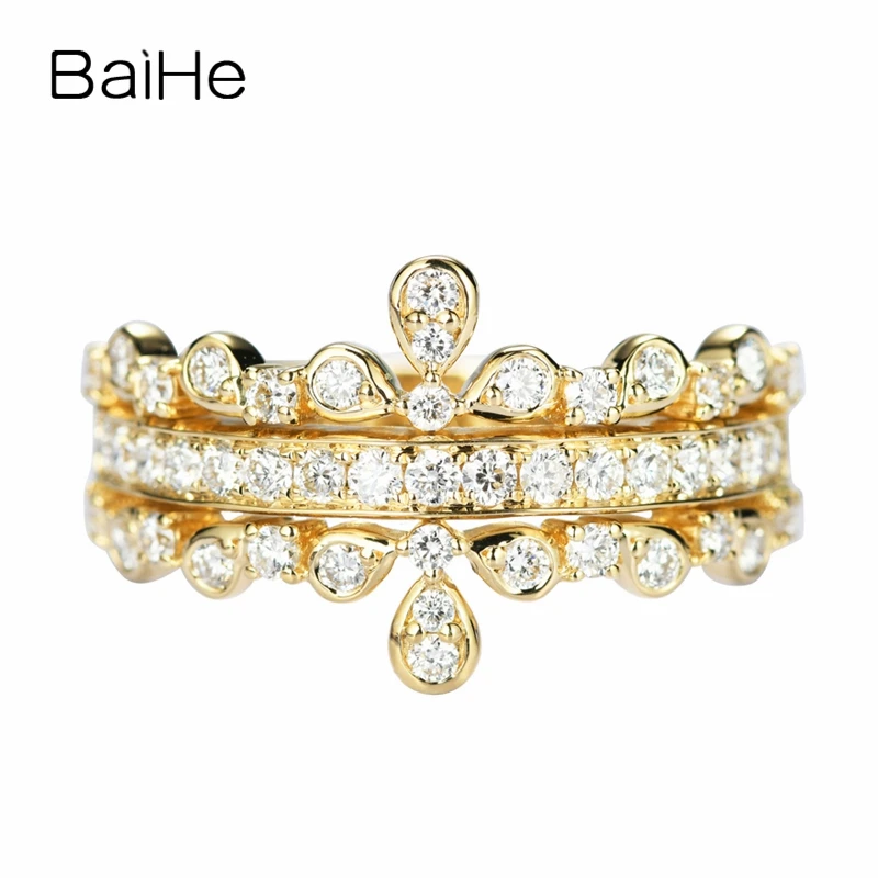 BAIHE однотонное 14K желтое золото 0.64ct H/SI круглые натуральные бриллианты Женские