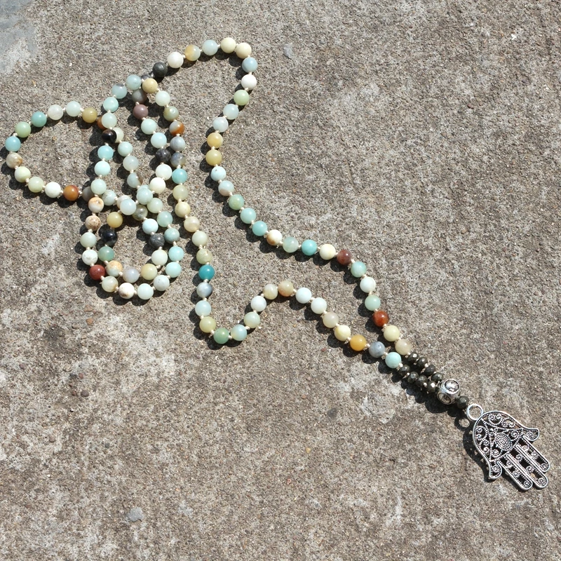 

108 Mala Necklace, 6mm Amazonite yoga necklace,