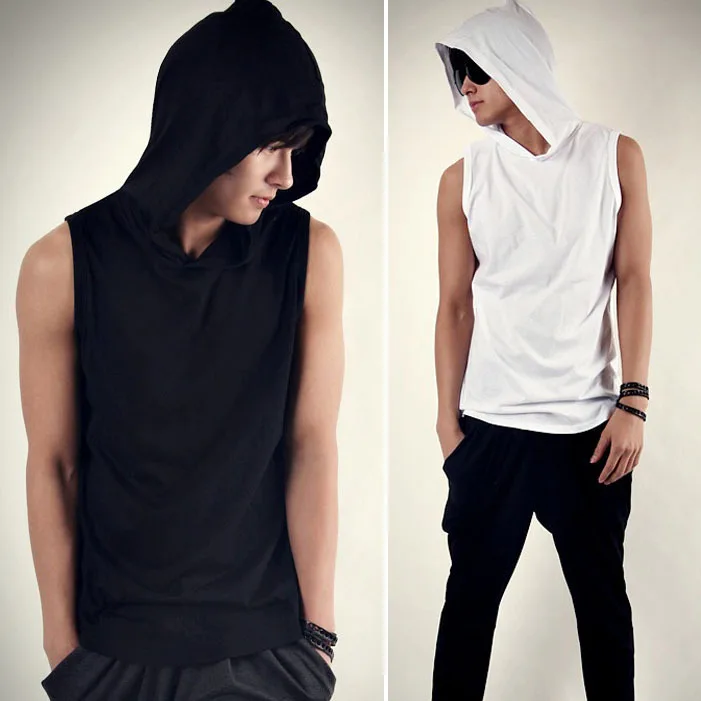 sleeveless t shirt with hood