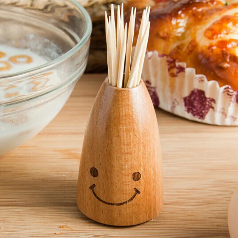 

Wooden Creative Smiley Face Wooden Toothpick Holder Home Dining Table Decor