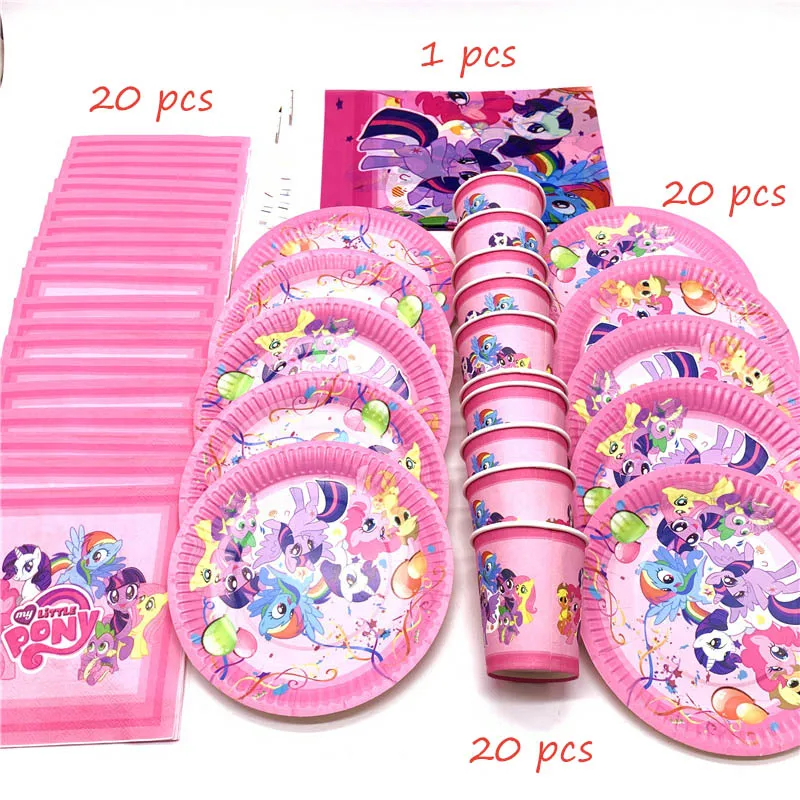 

61pcs/Lot My Little Pony Theme Disposable Tableware Cup Plate Napkin Kids Birthday Party Decoration Tablecloth Supplies Sets