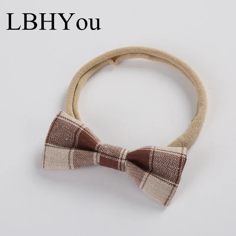

1pcs Classic Plaid Bows Nylon Headbands Super Soft Linen Cotton Bowknot Nylon Headwraps One Size Fit Most Baby Girls Head Bands