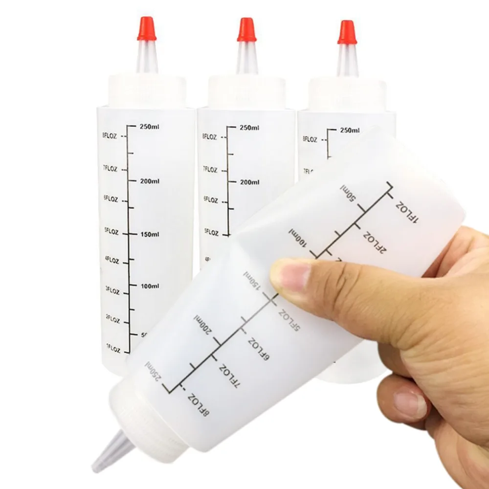 

5PCS 250ML Plastic Needle-nosed Bottle With Scale Squeeze Bottle With Leak-Proof Cap Ketchup Salad Squeezd Bottle Kitchen Tools