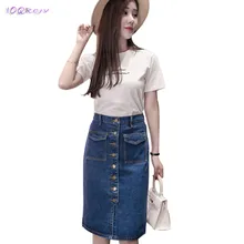 Весна-осень женские юбки мода Повседневное деним посылка бедра юбка Женщины Большие размеры Тонкий элегантный женский юбки IOQRCJV T244
