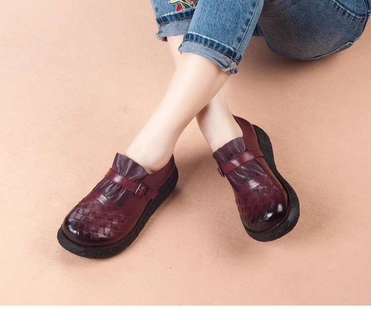SWONCO/Женская обувь на плоской платформе; коллекция года; сезон весна-осень; винтажная женская обувь из натуральной кожи; женская обувь на плоской платформе